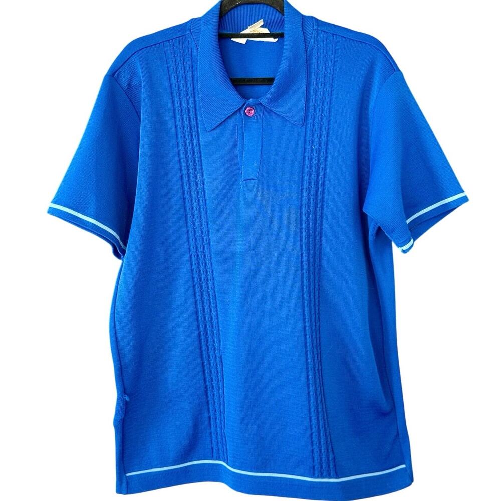 Vintage 90s Da Vinci Blue Knitted Polo Shirt Adult XL